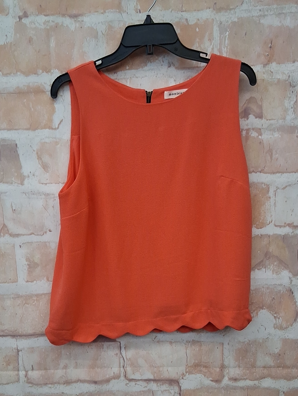 Monteau Bright Orange Sleeveless Scallop-Hem Camisole